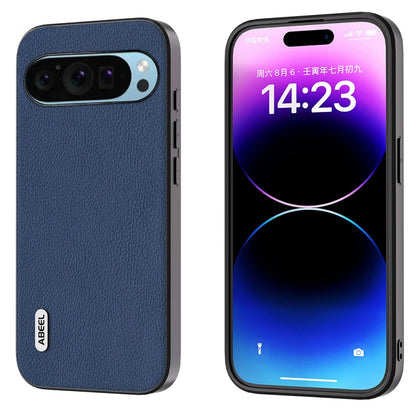 For Google Pixel 9 Pro ABEEL Genuine Leather + PC Litchi Texture Phone Case(Blue) - Google Cases by buy2fix | Online Shopping UK | buy2fix