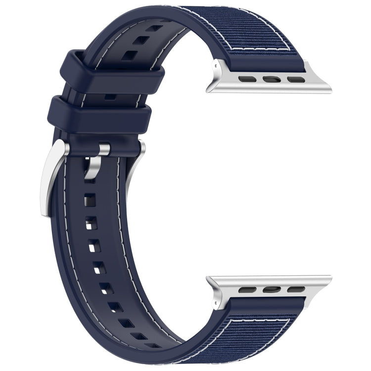 For Apple Watch Ultra 49mm Official Buckle Hybrid Nylon Braid Silicone Watch Band(Midnight Blue) - Watch Bands by buy2fix | Online Shopping UK | buy2fix