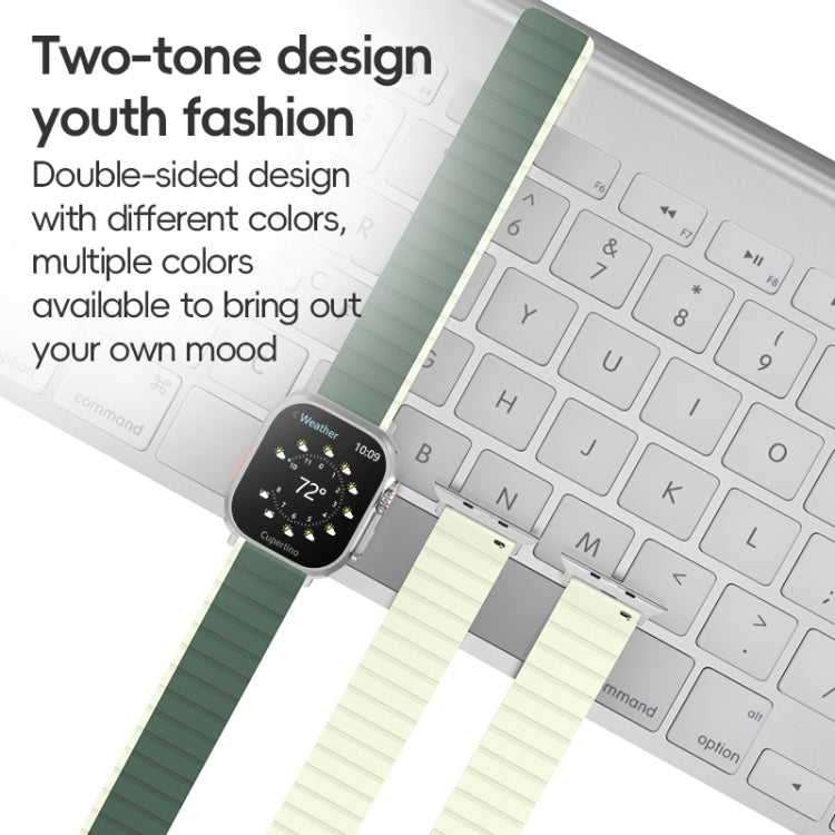 For Apple Watch SE 44mm ZGA Two Color Magnetic Silicone Watch Band(Dark Green+Light Green) - Watch Bands by ZGA | Online Shopping UK | buy2fix