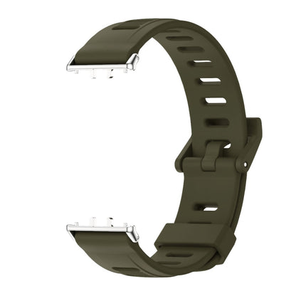 For Samsung Galaxy Fit 3 Mijobs Flat Hole Silicone Watch Band(Khaki Green+Silver) - Watch Bands by MIJOBS | Online Shopping UK | buy2fix