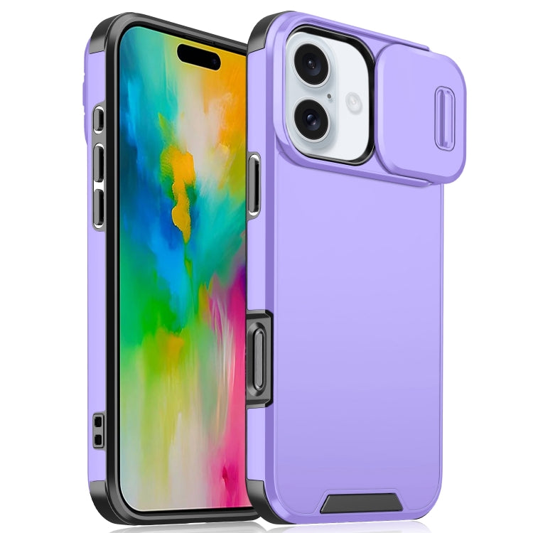 For iPhone 16 Sliding Camshield TPU + PC Phone Case(Purple) - iPhone 16 Cases by buy2fix | Online Shopping UK | buy2fix