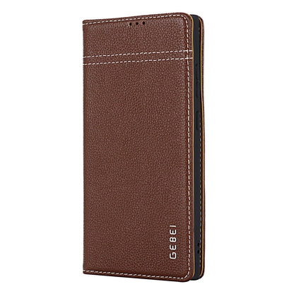 For Samsung Galaxy S24+ 5G GEBEI Top-grain Horizontal Flip Leather Phone Case(Brown) - Galaxy S24+ 5G Cases by GEBEI | Online Shopping UK | buy2fix