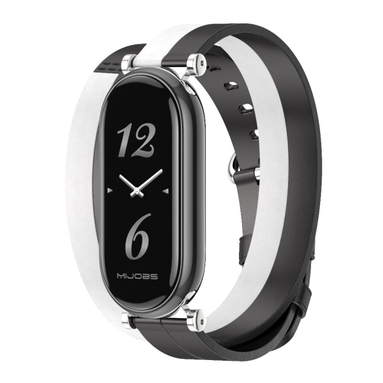 For Xiaomi Mi Band 8 / 9 / 9 NFC Mijobs GT4 Dual-Loop Leather Watch Band(Black+White+Silver) - Watch Bands by MIJOBS | Online Shopping UK | buy2fix