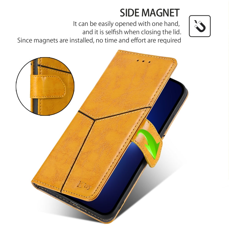 For Motorola Moto G Play 4G 2024 Geometric Stitching Leather Phone Case(Yellow) - Motorola Cases by buy2fix | Online Shopping UK | buy2fix