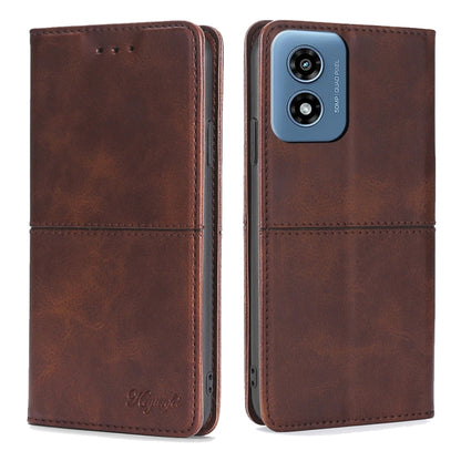 For Motorola Moto G Play 4G 2024 Cow Texture Magnetic Leather Phone Case(Dark Brown) - Motorola Cases by buy2fix | Online Shopping UK | buy2fix