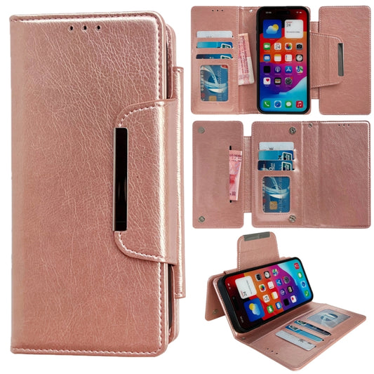 For iPhone 16 Multifunctional Seven Cards Wallet Leather Phone Case(Rose Gold) - iPhone 16 Cases by buy2fix | Online Shopping UK | buy2fix