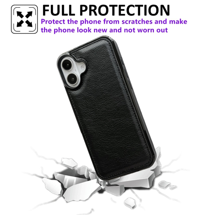 For iPhone 16 Cowhide Texture Back Cover Phone Case(Black) - iPhone 16 Cases by buy2fix | Online Shopping UK | buy2fix