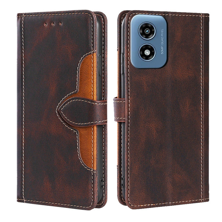 For Motorola Moto G Play 4G 2024 Skin Feel Magnetic Buckle Leather Phone Case(Brown) - Motorola Cases by buy2fix | Online Shopping UK | buy2fix