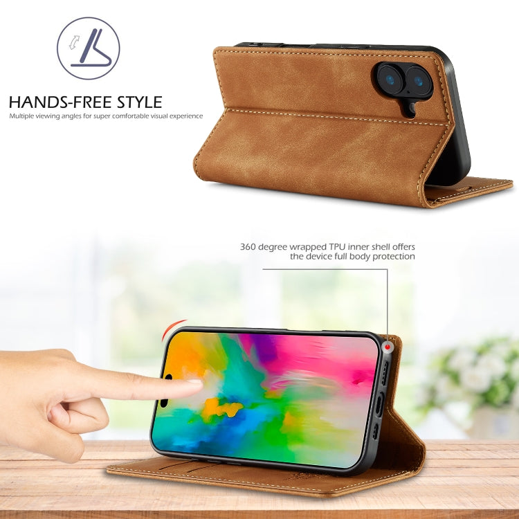 For iPhone 16 Plus LC.IMEEKE Strong Magnetism Microfiber Leather Phone Case(Brown) - iPhone 16 Plus Cases by LC.IMEEKE | Online Shopping UK | buy2fix