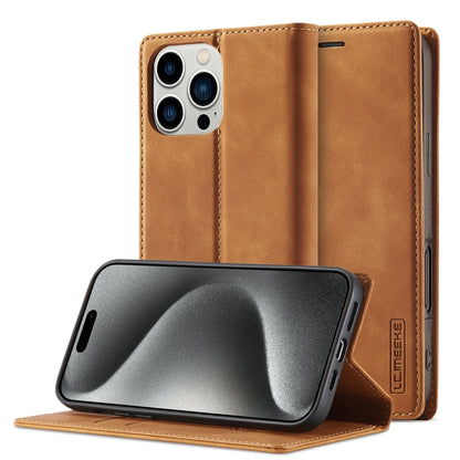 For iPhone 16 Pro Max LC.IMEEKE Strong Magnetism Microfiber Leather Phone Case(Brown) - iPhone 16 Pro Max Cases by LC.IMEEKE | Online Shopping UK | buy2fix