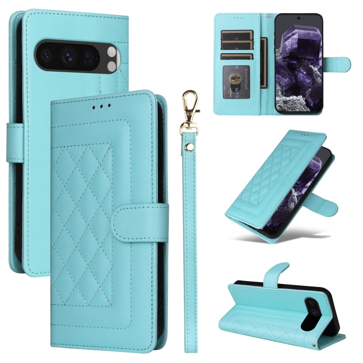 For Google Pixel 9 Pro Diamond Lattice Leather Flip Phone Case(Mint Green) - Google Cases by buy2fix | Online Shopping UK | buy2fix