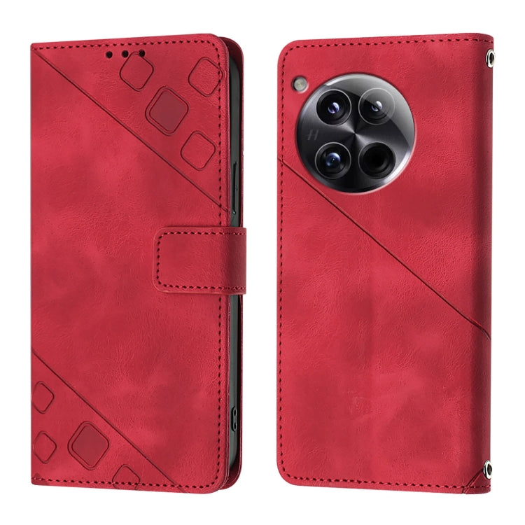 For OnePlus 12 5G Global Skin-feel Embossed Leather Phone Case(Red) - OnePlus Cases by buy2fix | Online Shopping UK | buy2fix