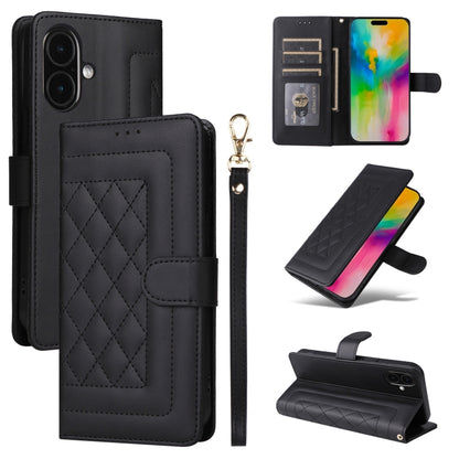 For iPhone 16 Plus Diamond Lattice Leather Flip Phone Case(Black) - iPhone 16 Plus Cases by buy2fix | Online Shopping UK | buy2fix