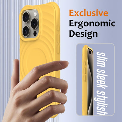 For iPhone 15 Pro Wave Texture MagSafe Magnetic Liquid Silicone Phone Case(Yellow) - iPhone 15 Pro Cases by buy2fix | Online Shopping UK | buy2fix