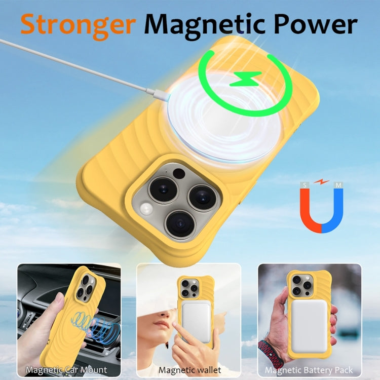 For iPhone 15 Pro Wave Texture MagSafe Magnetic Liquid Silicone Phone Case(Yellow) - iPhone 15 Pro Cases by buy2fix | Online Shopping UK | buy2fix