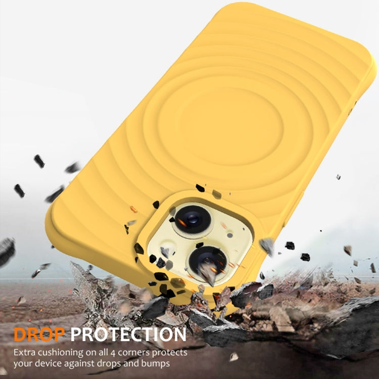 For iPhone 15 Wave Texture MagSafe Magnetic Liquid Silicone Phone Case(Yellow) - iPhone 15 Cases by buy2fix | Online Shopping UK | buy2fix