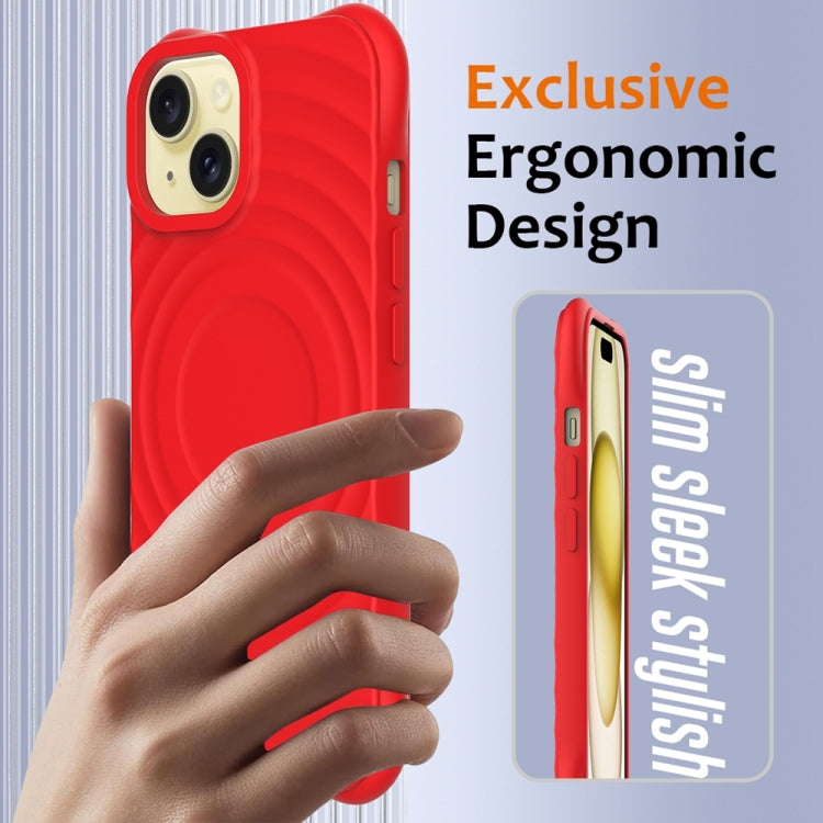 For iPhone 13 Wave Texture MagSafe Magnetic Liquid Silicone Phone Case(Red) - iPhone 13 Cases by buy2fix | Online Shopping UK | buy2fix