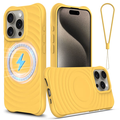 For iPhone 16 Pro Max Wave Texture MagSafe Magnetic Liquid Silicone Phone Case(Yellow) - iPhone 16 Pro Max Cases by buy2fix | Online Shopping UK | buy2fix