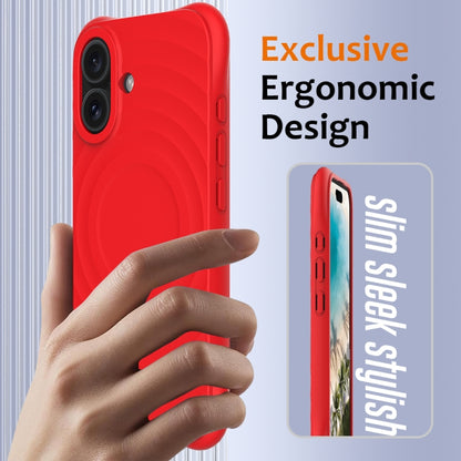 For iPhone 16 Plus Wave Texture MagSafe Magnetic Liquid Silicone Phone Case(Red) - iPhone 16 Plus Cases by buy2fix | Online Shopping UK | buy2fix