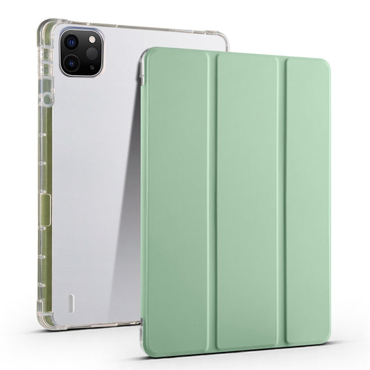 For iPad Pro 13 2024 3-fold Clear TPU Smart Leather Tablet Case with Pen Slot(Green) - iPad Pro 13 2024 Cases by buy2fix | Online Shopping UK | buy2fix