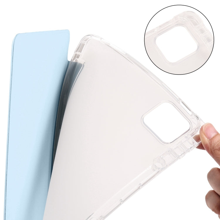 For iPad Pro 11 2024 3-fold Clear TPU Smart Leather Tablet Case with Pen Slot(Ice Blue) - iPad Pro 11 2024 Cases by buy2fix | Online Shopping UK | buy2fix