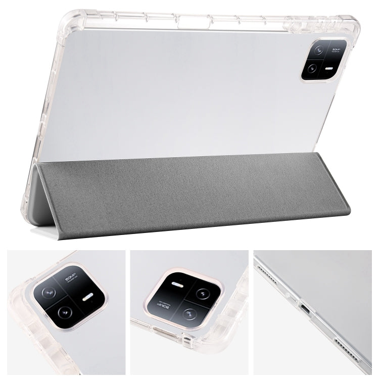 For iPad Pro 11 2024 3-fold Clear TPU Smart Leather Tablet Case with Pen Slot(Space Gray) - iPad Pro 11 2024 Cases by buy2fix | Online Shopping UK | buy2fix