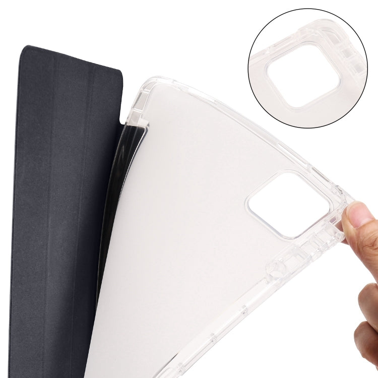 For iPad Air 11 2024 3-fold Clear TPU Smart Leather Tablet Case with Pen Slot(Black) - iPad Air 11 2024 Cases by buy2fix | Online Shopping UK | buy2fix