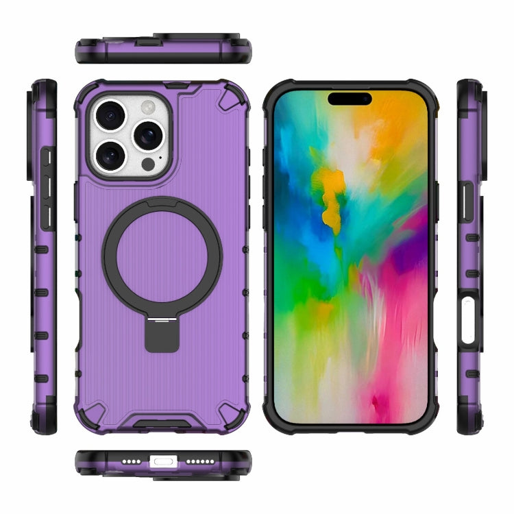 For iPhone 16 Pro Max Grating Holder Shockproof Phone Case(Purple) - iPhone 16 Pro Max Cases by buy2fix | Online Shopping UK | buy2fix