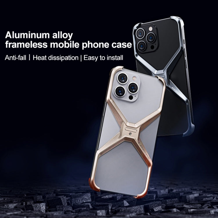 For iPhone 15 Pro Max Frameless X-shaped Metal Phone Case(Grey) - iPhone 15 Pro Max Cases by buy2fix | Online Shopping UK | buy2fix