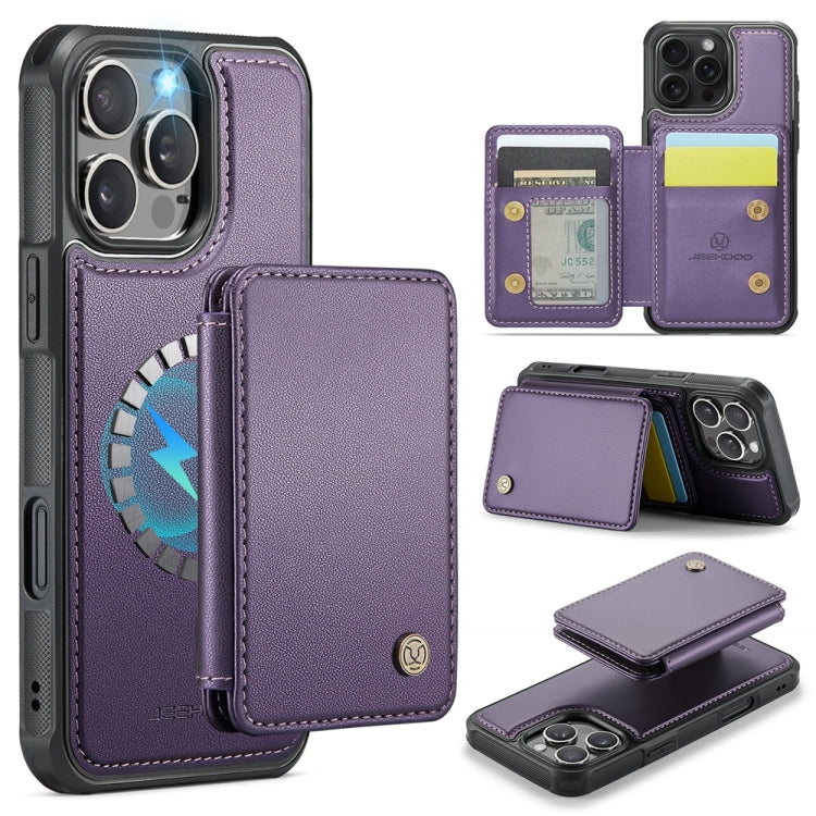 For iPhone 16 Pro JEEHOOD J05 Business Magnetic Style RFID Leather Phone Case(Purple) - iPhone 16 Pro Cases by JEEHOOD | Online Shopping UK | buy2fix