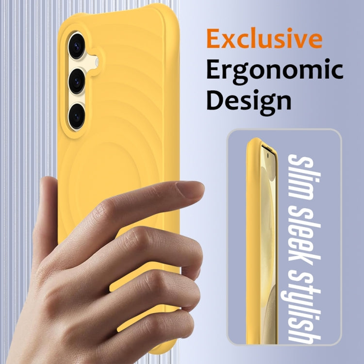 For Samsung Galaxy S25+ 5G Wave Texture MagSafe Magnetic Liquid Silicone Phone Case(Yellow) - Galaxy S25+ 5G Cases by buy2fix | Online Shopping UK | buy2fix