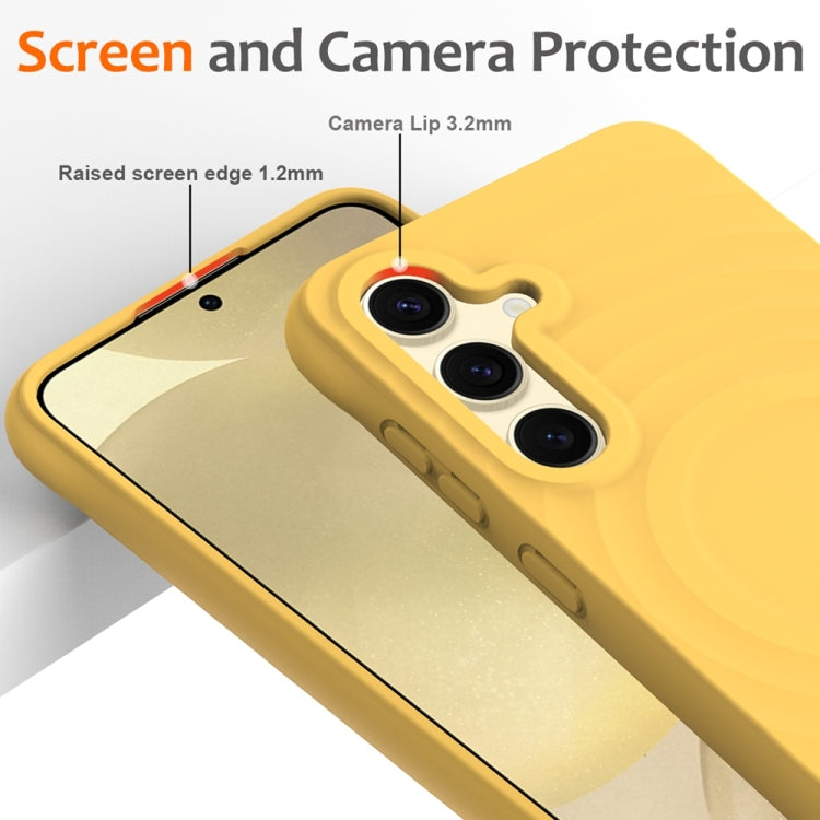 For Samsung Galaxy S25+ 5G Wave Texture MagSafe Magnetic Liquid Silicone Phone Case(Yellow) - Galaxy S25+ 5G Cases by buy2fix | Online Shopping UK | buy2fix