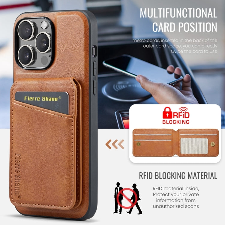 For iPhone 15 Pro Max Fierre Shann Oil Wax Cow Leather Magnetic Card Holder Phone Case(Brown) - iPhone 15 Pro Max Cases by FIERRE SHANN | Online Shopping UK | buy2fix