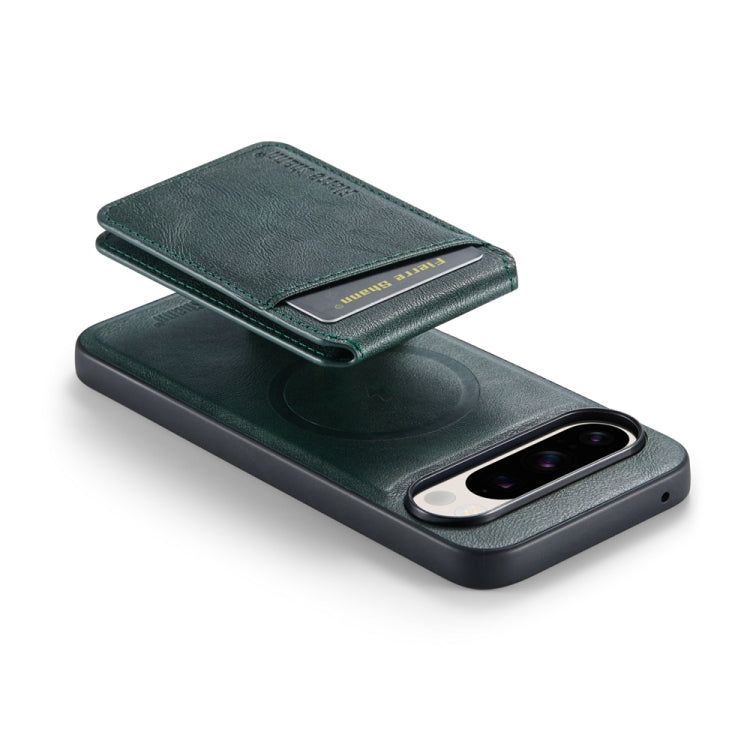 For Google Pixel 9 Pro Fierre Shann Oil Wax Cow Leather Magnetic Card Holder Phone Case(Green) - Google Cases by FIERRE SHANN | Online Shopping UK | buy2fix