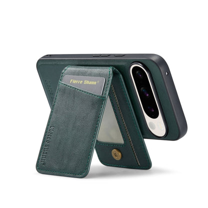 For Google Pixel 9 Fierre Shann Oil Wax Cow Leather Magnetic Card Holder Phone Case(Green) - Google Cases by FIERRE SHANN | Online Shopping UK | buy2fix