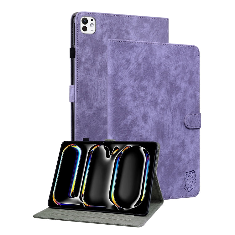 For iPad Pro 11 2024 Embossed Tiger Pattern Leather Tablet Case(Purple) - iPad Pro 11 2024 Cases by buy2fix | Online Shopping UK | buy2fix