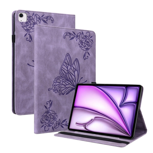 For iPad Air 11 2024 Butterfly Flower Embossed Leather Tablet Case(Purple) - iPad Air 11 2024 Cases by buy2fix | Online Shopping UK | buy2fix