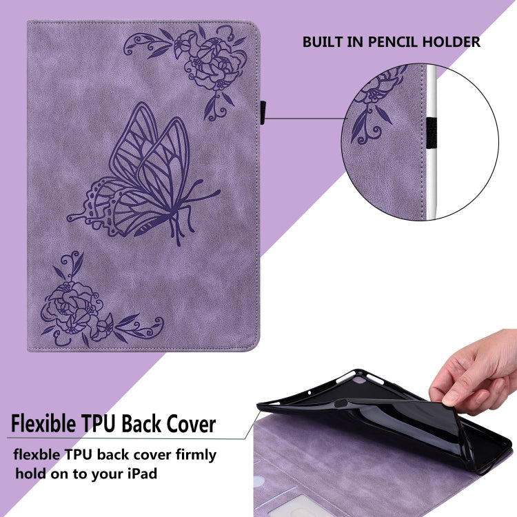 For iPad Air 11 2024 Butterfly Flower Embossed Leather Tablet Case(Purple) - iPad Air 11 2024 Cases by buy2fix | Online Shopping UK | buy2fix