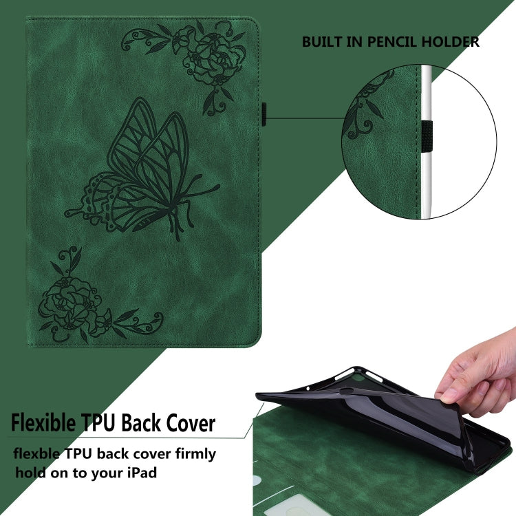 For iPad Pro 11 2024 Butterfly Flower Embossed Leather Tablet Case(Green) - iPad Pro 11 2024 Cases by buy2fix | Online Shopping UK | buy2fix