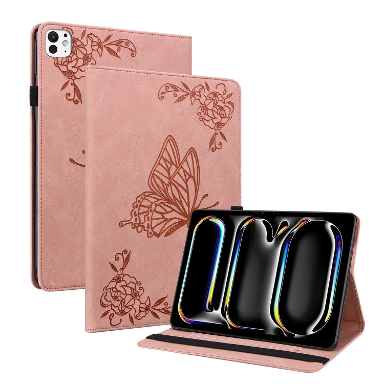 For iPad Pro 11 2024 Butterfly Flower Embossed Leather Tablet Case(Rose Gold) - iPad Pro 11 2024 Cases by buy2fix | Online Shopping UK | buy2fix