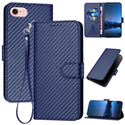 For iPhone SE 2024 YX0070 Carbon Fiber Buckle Leather Phone Case with Lanyard(Royal Blue) - More iPhone Cases by buy2fix | Online Shopping UK | buy2fix