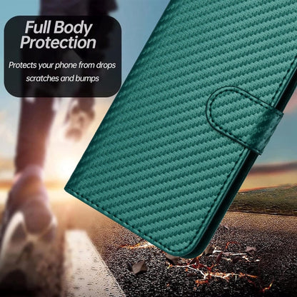 For iPhone 16 Pro Max YX0070 Carbon Fiber Buckle Leather Phone Case with Lanyard(Dark Green) - iPhone 16 Pro Max Cases by buy2fix | Online Shopping UK | buy2fix