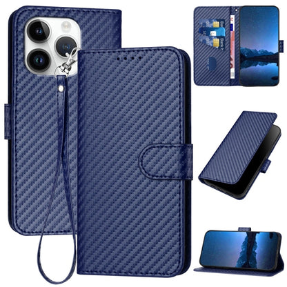 For iPhone 16 Pro YX0070 Carbon Fiber Buckle Leather Phone Case with Lanyard(Royal Blue) - iPhone 16 Pro Cases by buy2fix | Online Shopping UK | buy2fix