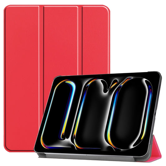 For iPad Pro 11 2024 Custer Pure Color 3-Fold Holder Smart Leather Tablet Case(Red) - iPad Pro 11 2024 Cases by buy2fix | Online Shopping UK | buy2fix