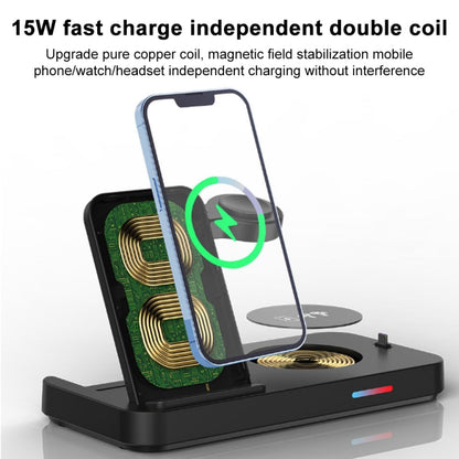 For Apple Watch Series 3 in 1 15W Fold Wireless Charger Stand(Black) - Multifunction Charger by buy2fix | Online Shopping UK | buy2fix