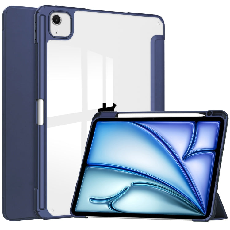 For iPad Air 13 2024 Pure Color 3-fold Clear TPU Smart Leather Tablet Case(Dark Blue) - iPad Air 13 2024 Cases by buy2fix | Online Shopping UK | buy2fix