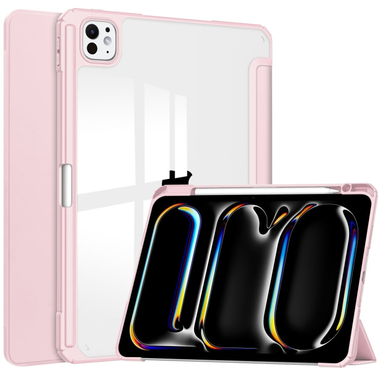 For iPad Pro 13 2024 Pure Color 3-fold Clear TPU Smart Leather Tablet Case(Pink) - iPad Pro 13 2024 Cases by buy2fix | Online Shopping UK | buy2fix