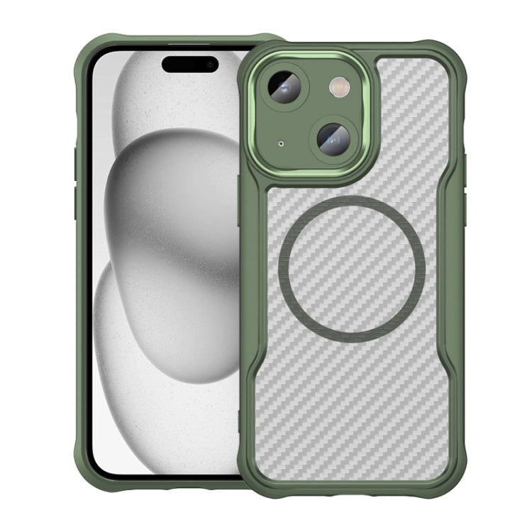 For iPhone 15 Plus / 14 Plus Carbon Fiber Texture MagSafe Translucent Phone Case(Green) - iPhone 15 Plus Cases by buy2fix | Online Shopping UK | buy2fix