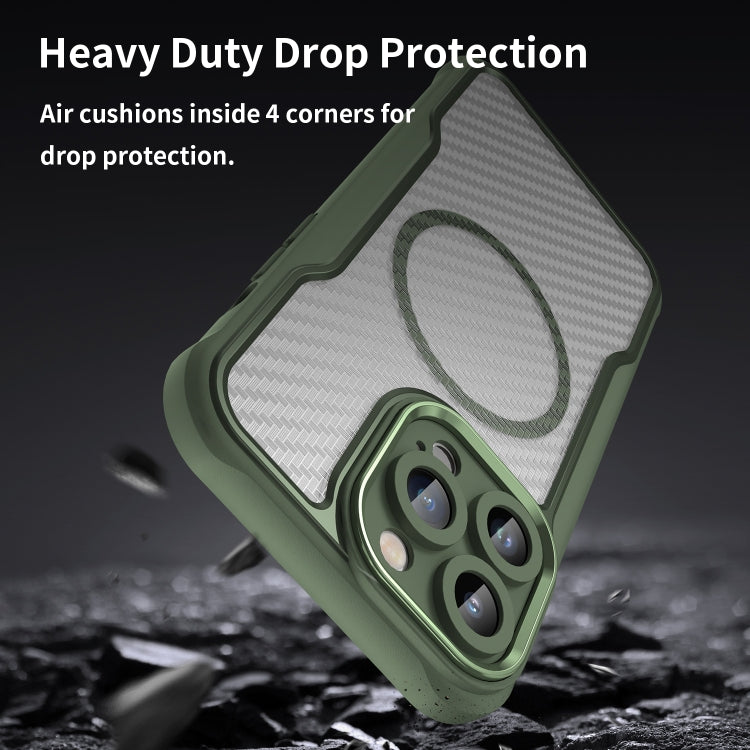 For iPhone 14 Pro Max Carbon Fiber Texture MagSafe Translucent Phone Case(Green) - iPhone 14 Pro Max Cases by buy2fix | Online Shopping UK | buy2fix