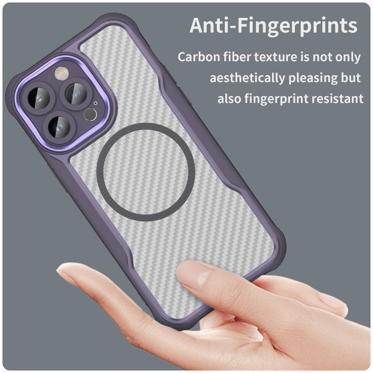 For iPhone 13 Pro Max Carbon Fiber Texture MagSafe Translucent Phone Case(Purple) - iPhone 13 Pro Max Cases by buy2fix | Online Shopping UK | buy2fix